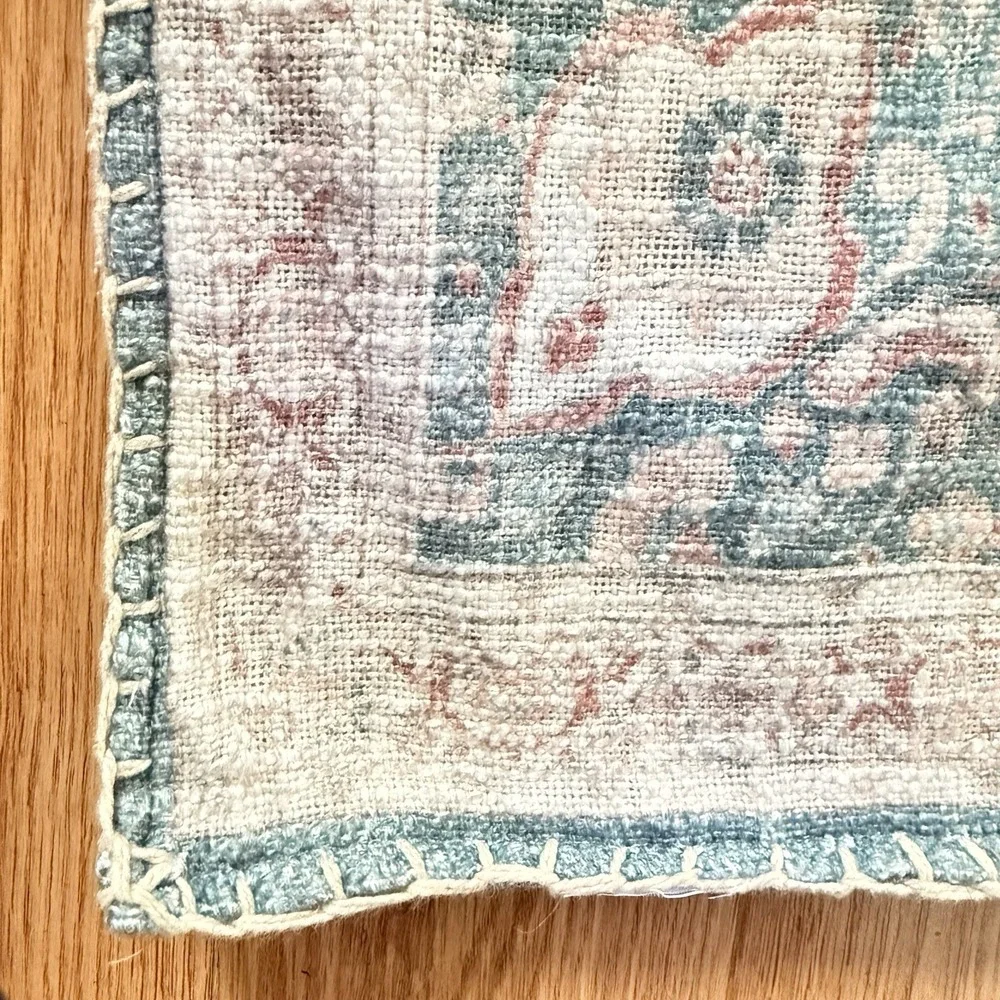 Vintage Turkish Kilim Style Medallion Lumbar Pillow Cover Blue Rose Boho